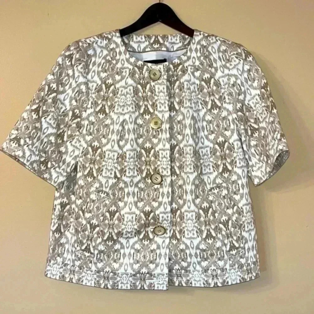 Dana Buchman Cream Tan Short Sleeve Jacket Blazer Size M